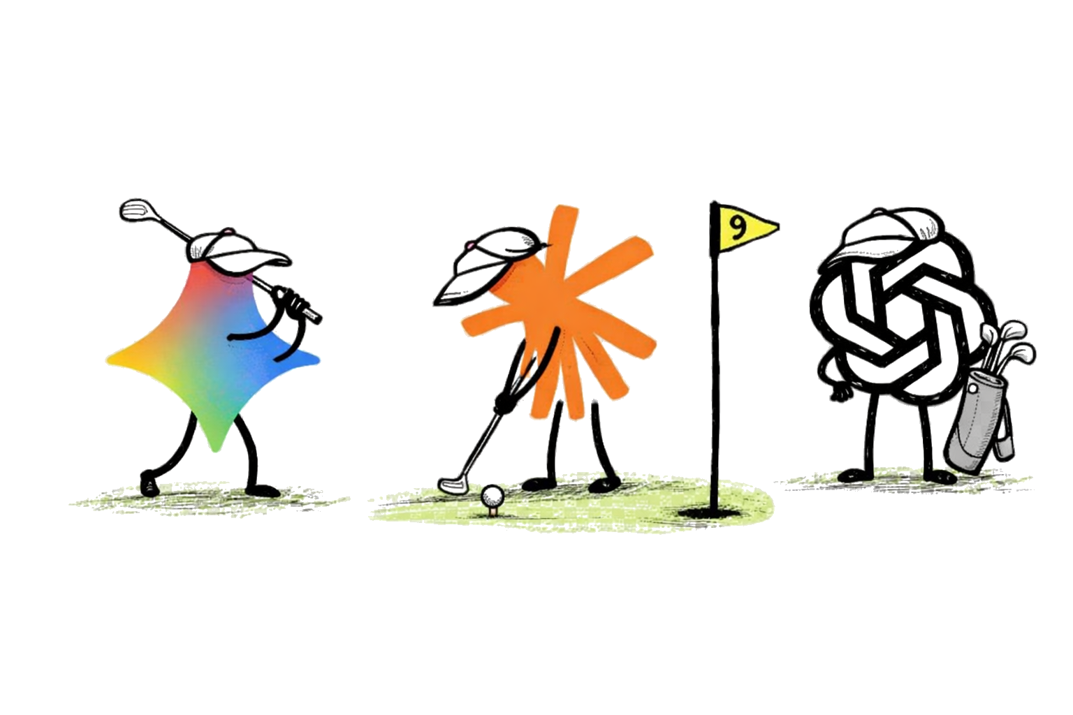 AI mascots playing golf